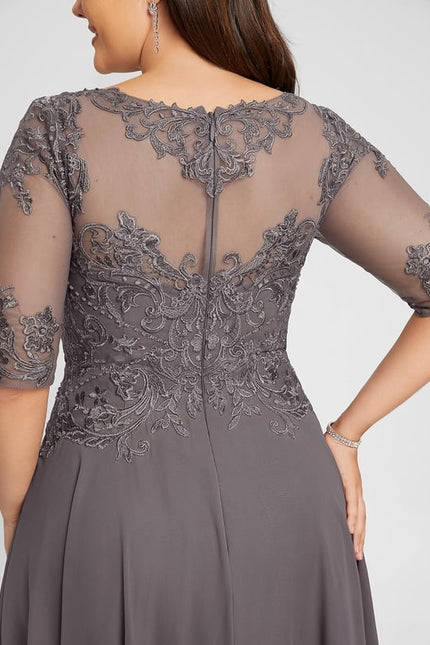 Robe Trapèze Gris Satin Dentelle. - gallery 8