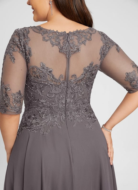 Robe Trapèze Gris Satin Dentelle. - gallery 8