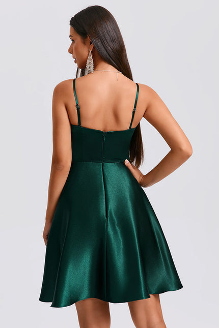 Robe Trapèze Satin Vert - gallery 6