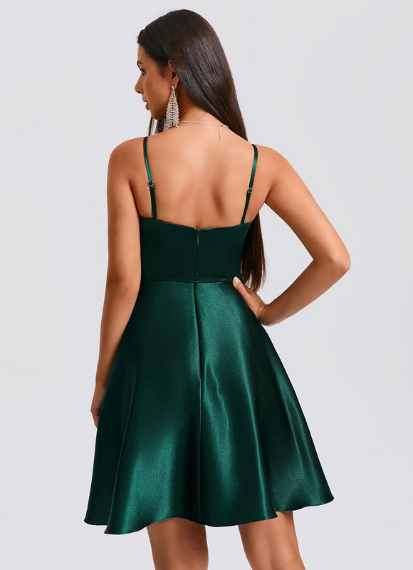 Robe Trapèze Satin Vert - gallery 6