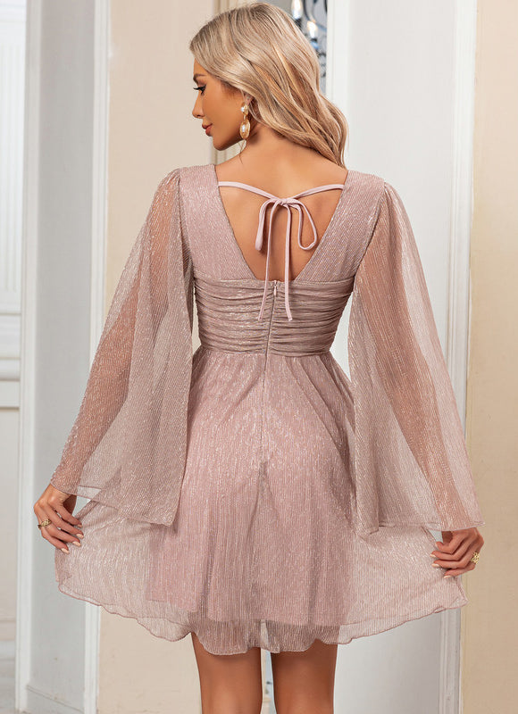 Robe Trapèze Satinée Rosée - gallery 5
