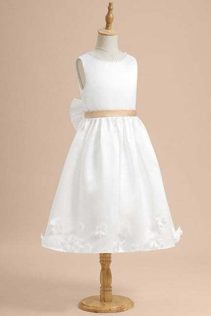 Robe Trapèze Blanche Satin Mariage Fille - gallery 4