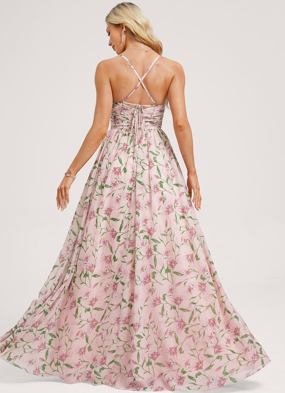 Robe Trapèze Longue Beige Élégante - gallery 4