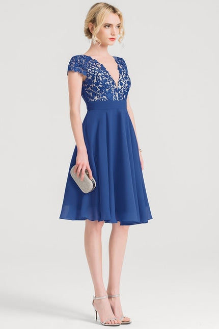 Robe Trapèze Bleue Dentelle Mousseline Volants - gallery 4