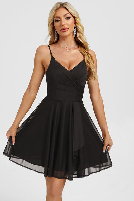 Robe Trapèze Noire En Mesh Plissée