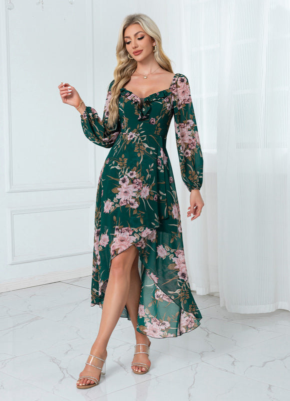Robe Trapèze Florale Émeraude