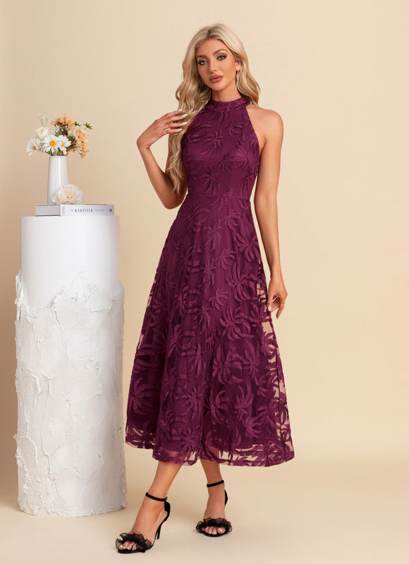 Robe Trapèze Violette Dentelle - gallery 2