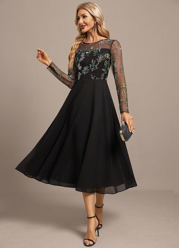 Robe Trapèze Élégance Florale Sombre - gallery 3