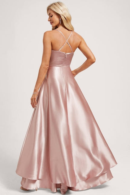 Robe Trapèze Satin Bleu Élégant - gallery 4