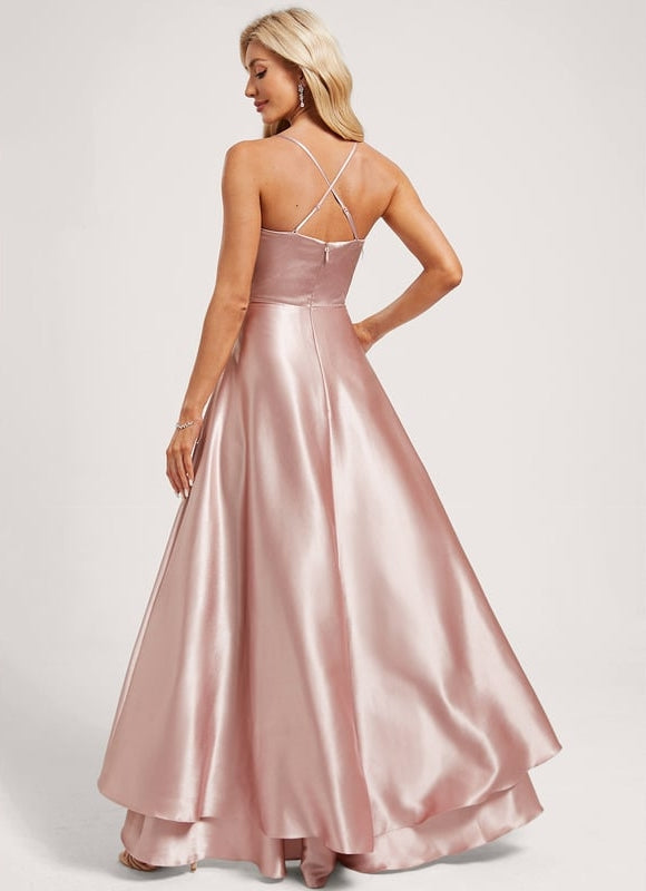 Robe Trapèze Satin Bleu Élégant - gallery 4