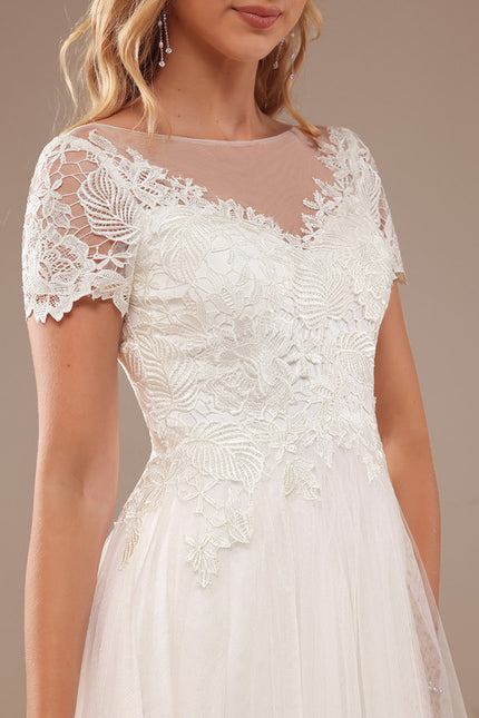 Robe Trapèze Blanche Mariage Tulle Dentelle - gallery 3