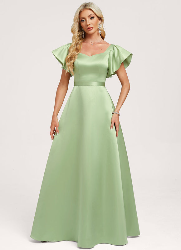 Robe Trapèze Fluide Vert Pâle - gallery 1