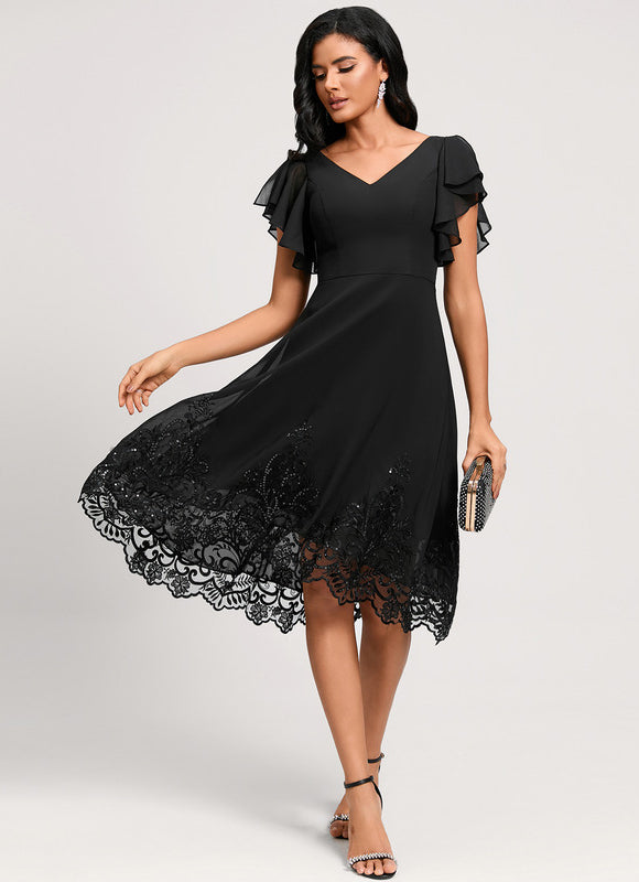 Robe Trapèze Chic Noir Dentelle - gallery 2