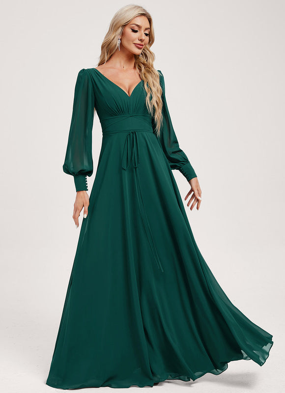 Robe Trapèze Longue Beige Élégante - gallery 3