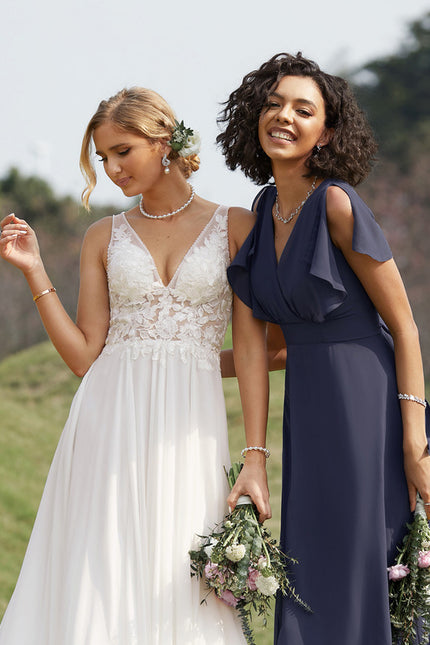 Robe Trapèze Longue Beige Élégante - gallery 9