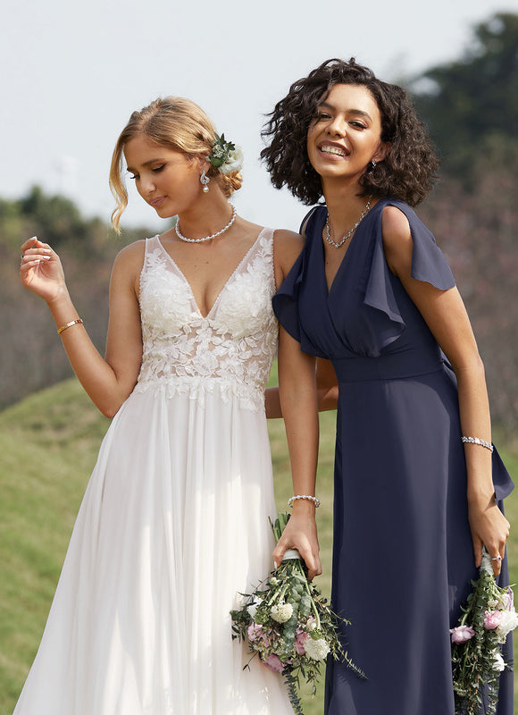 Robe Trapèze Longue Beige Élégante - gallery 9