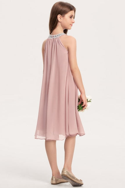 Robe Trapèze Rose Pastel À Perles - gallery 3
