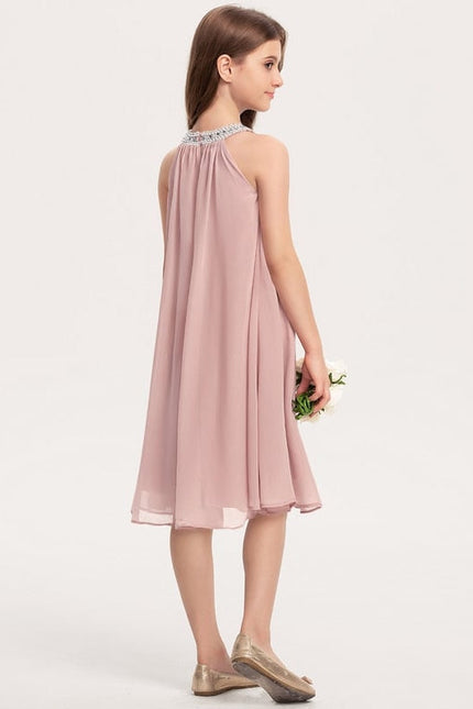 Robe Trapèze Rose Pastel À Perles - gallery 3