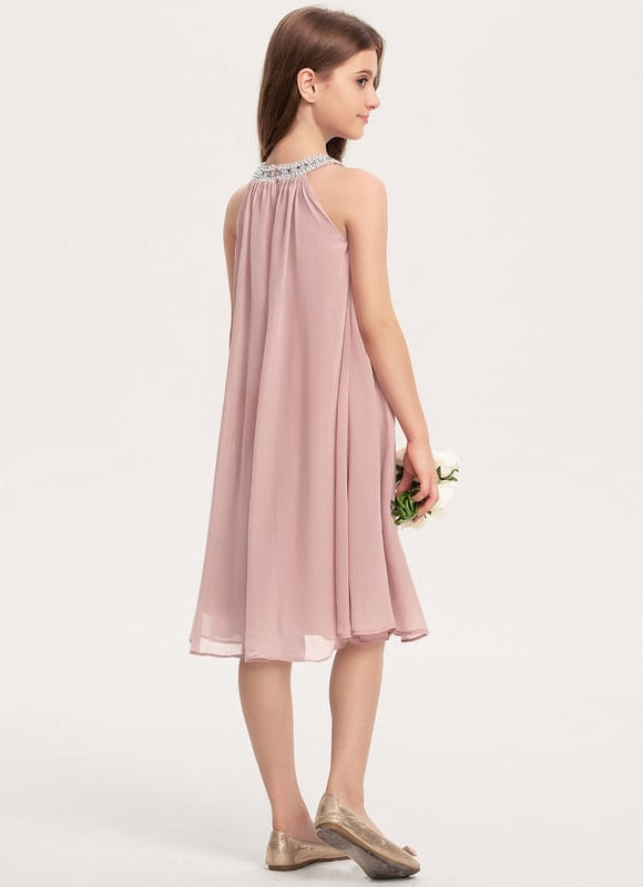 Robe Trapèze Rose Pastel À Perles - gallery 3