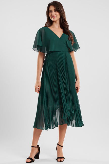 Robe Trapèze Plissée Émeraude