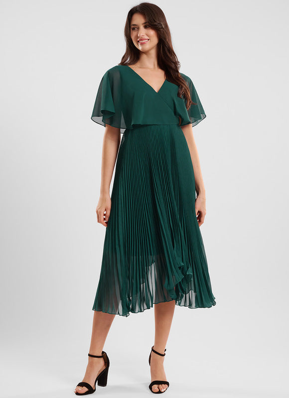 Robe Trapèze Plissée Émeraude