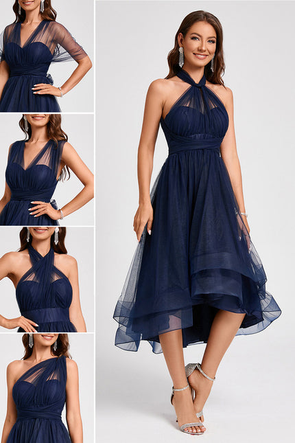 Robe Trapèze Élégance Marine Tulle