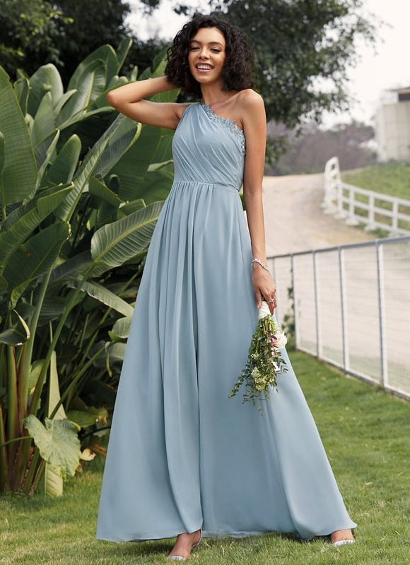 Robe Trapèze Bleu Ciel Décolletée Asymétrique - gallery 7