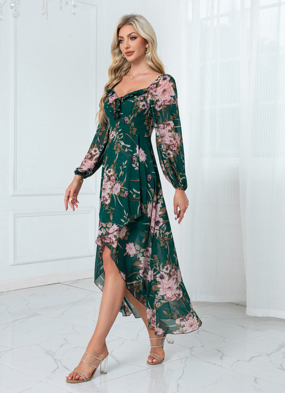 Robe Trapèze Florale Émeraude - gallery 3