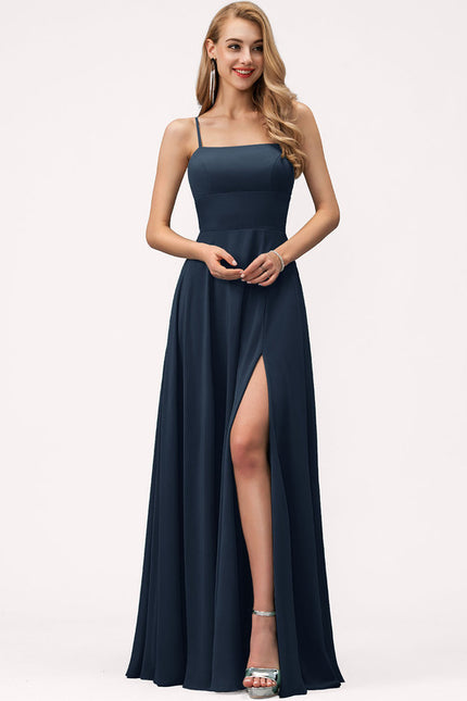 Robe Trapèze Bleue Soirée Longue Slit - gallery 1