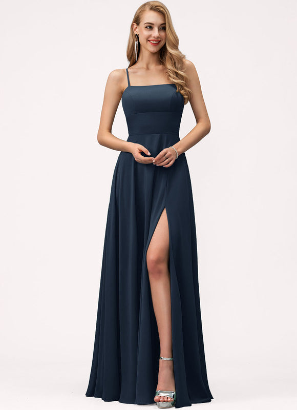 Robe Trapèze Bleue Soirée Longue Slit - gallery 1