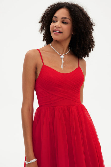 Robe Trapèze Rouge Tulle Aérien - gallery 6