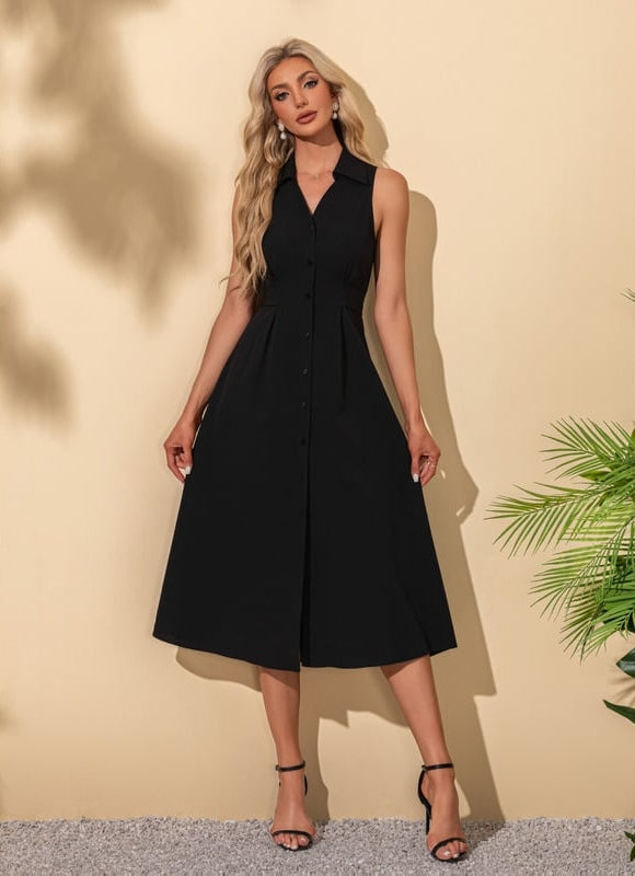 Robe Trapèze Élégante Noire - gallery 2