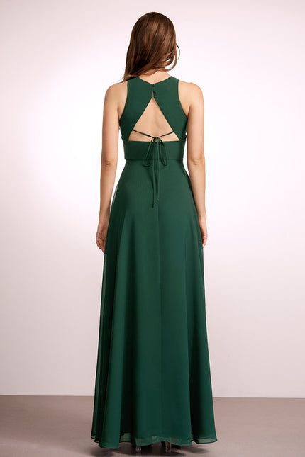 Robe Trapèze Vert Émeraude Longue Rayée - gallery 3