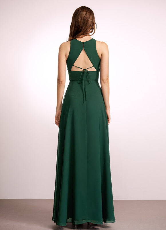 Robe Trapèze Vert Émeraude Longue Rayée - gallery 3