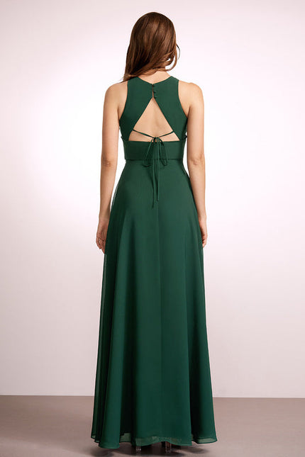 Robe Trapèze Vert Émeraude Longue Rayée - gallery 3