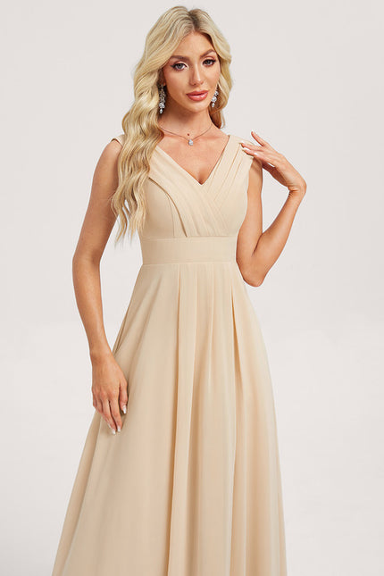 Robe Trapèze Longue Beige Élégante - gallery 3