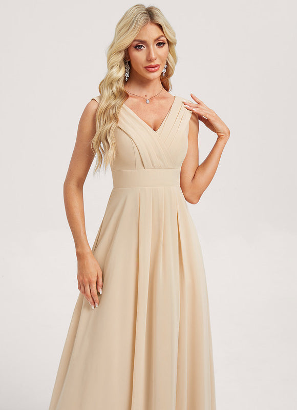 Robe Trapèze Longue Beige Élégante - gallery 3