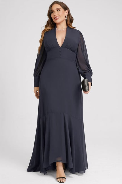 Robe Trapèze Bleue Marine Asymétrique Mousseline - gallery 8