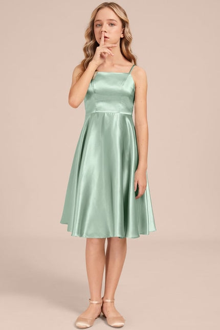 Robe Trapèze Satinée Menthe Douce - gallery 3