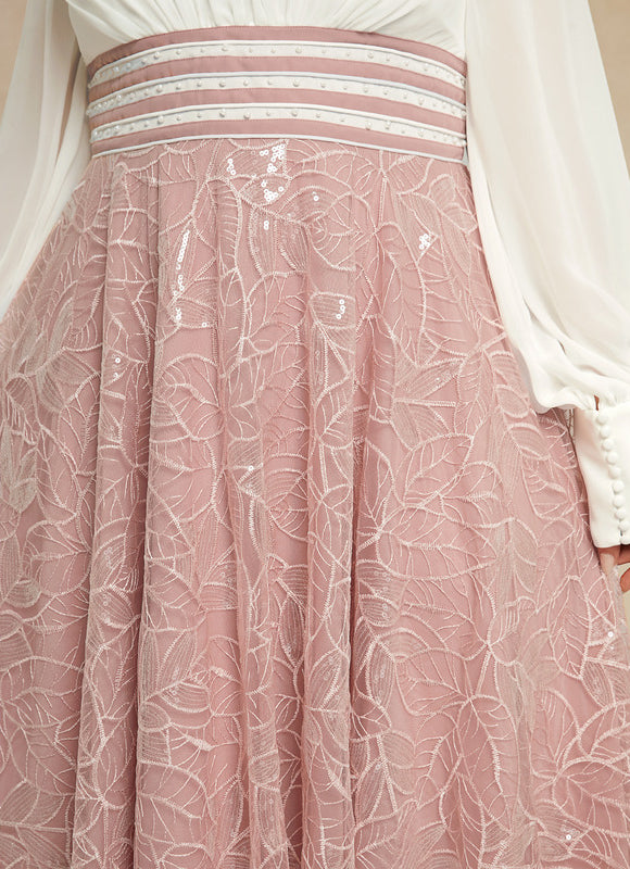 Robe Trapèze Chiffon Rosée - gallery 9