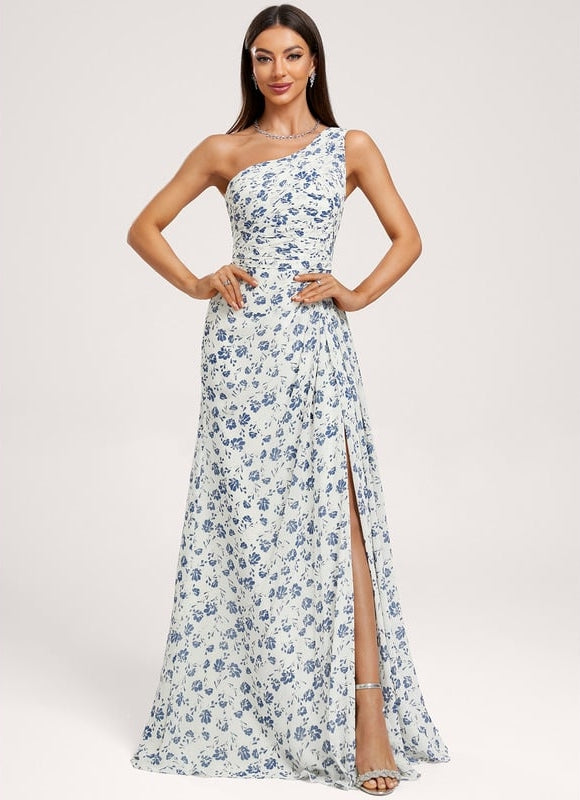 Robe Trapèze Asymétrique Beige - gallery 1