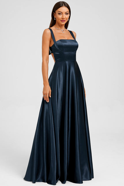 Robe Trapèze Satin Marine Élégante - gallery 3