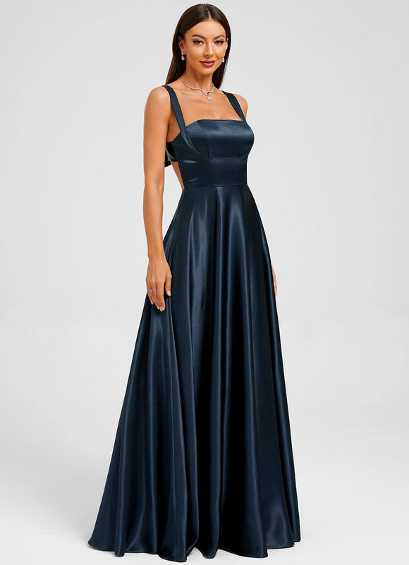 Robe Trapèze Satin Marine Élégante - gallery 3