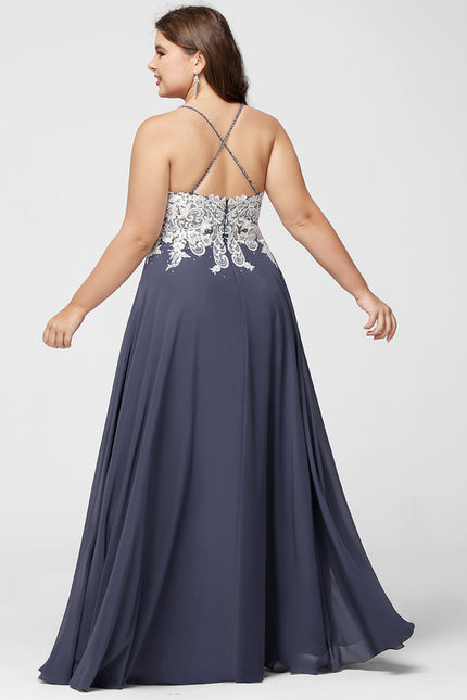 Robe Trapèze Verte En Mousseline Avec Perles Et Paillettes - gallery 5