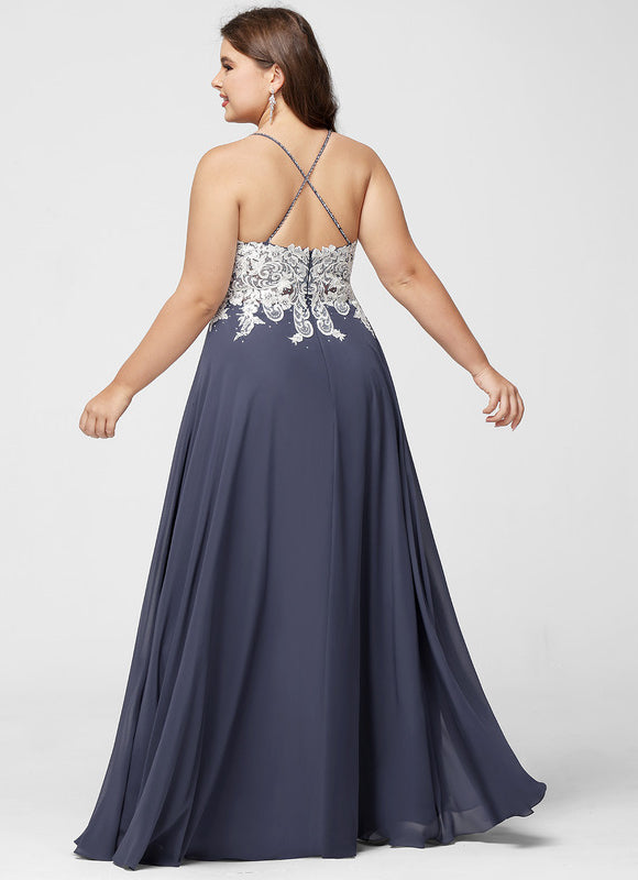 Robe Trapèze Verte En Mousseline Avec Perles Et Paillettes - gallery 5