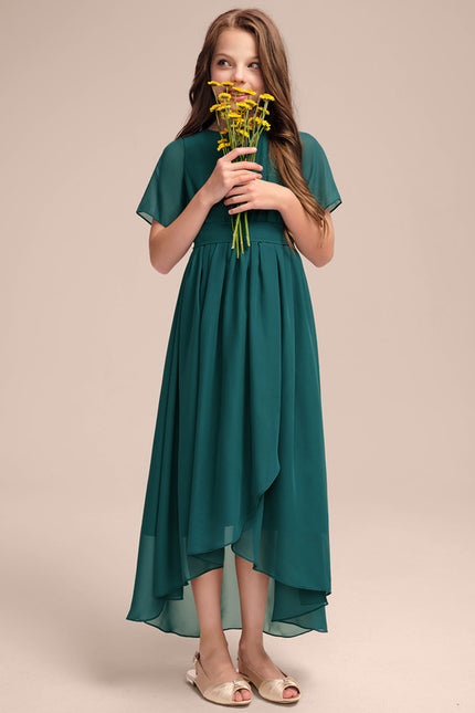 Robe Trapèze Verte Mousseline Plissée - gallery 1