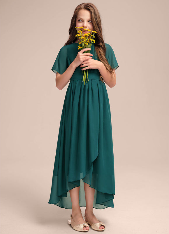 Robe Trapèze Verte Mousseline Plissée - gallery 1