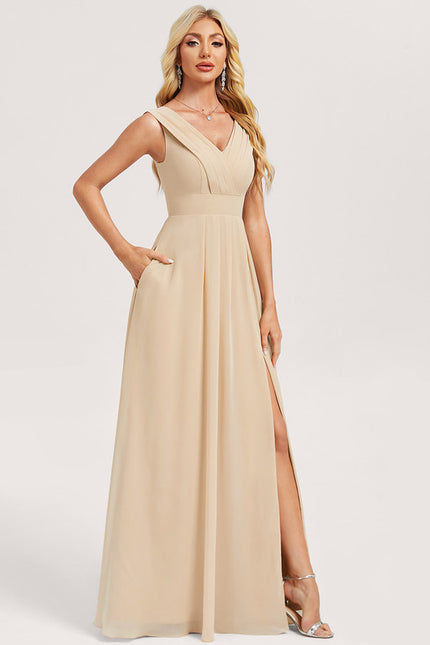 Robe Trapèze Longue Beige Élégante - gallery 2