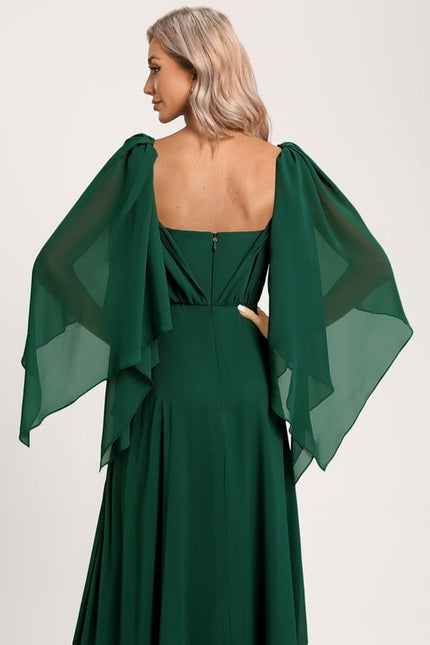 Robe Trapèze Verte Élégante Longue Mousseline - gallery 7