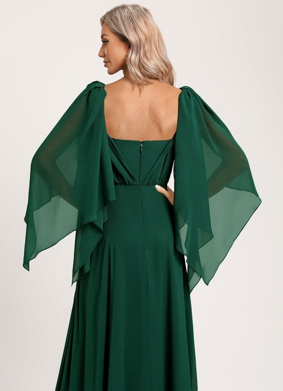 Robe Trapèze Verte Élégante Longue Mousseline - gallery 7